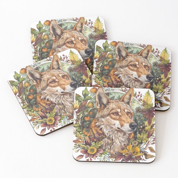 Item preview, Autumn Forest Wolf Portrait with Leaves and Flowers designed and sold by Anastasiia Yurevych.