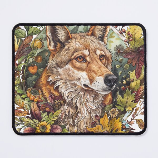 Item preview, Autumn Forest Wolf Portrait with Leaves and Flowers designed and sold by Anastasiia Yurevych.