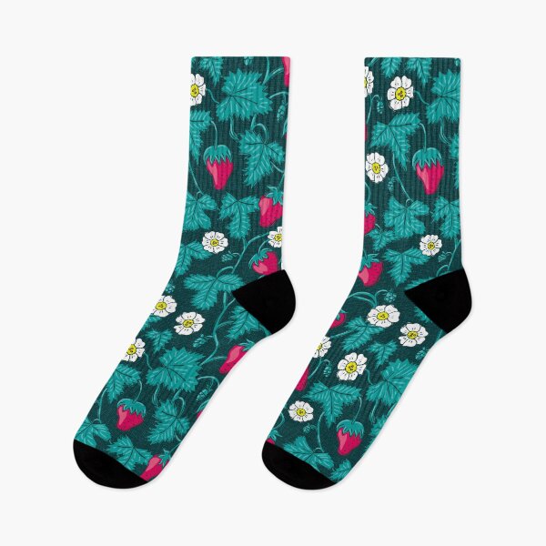 Item preview, Playful summer garden – Cottagecore strawberries on dark green designed and sold by colorofmagic.