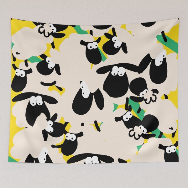 Item preview, Sheep pattern in cute yellow green cream and black designed and sold by fluffyfamcraft.