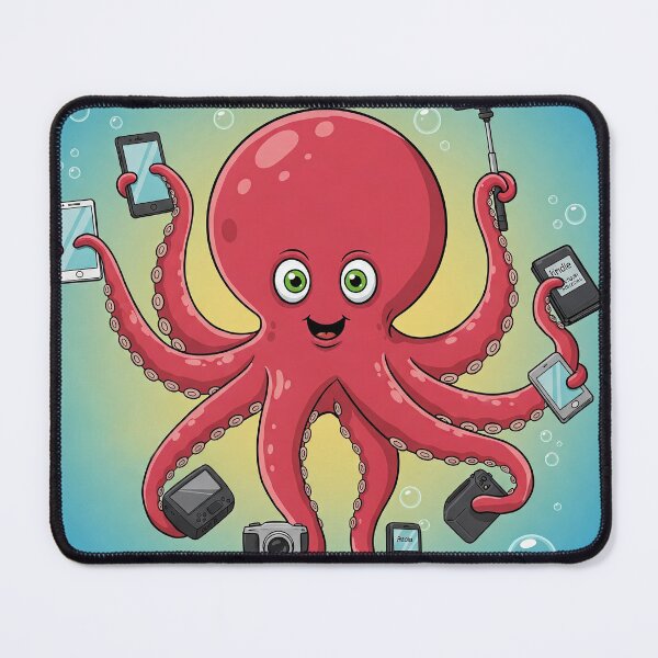 Item preview, Cheerful Octopus Holding Gadgets designed and sold by AgingeR.
