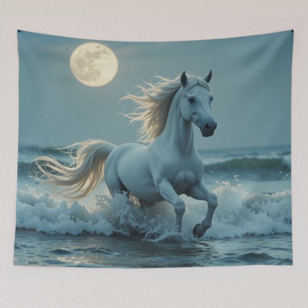 Item preview, majestic white horse gallops through the ocean waves designed and sold by InezPhotography.