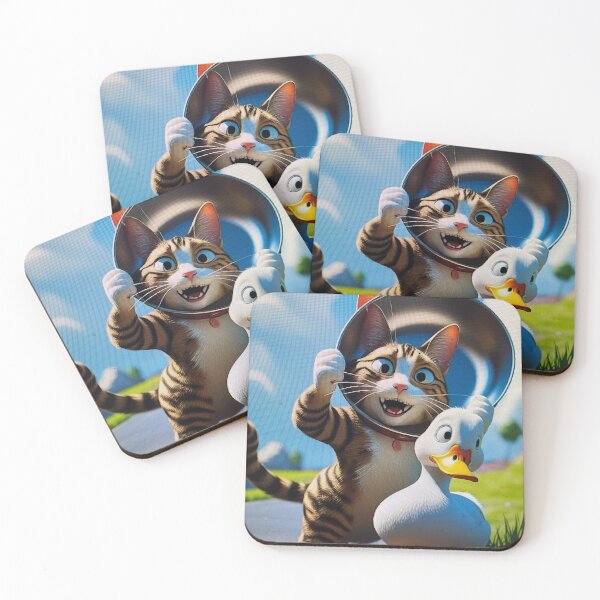 Item preview, a 3D comical Cat playing with white duck designed and sold by eskomantyla.