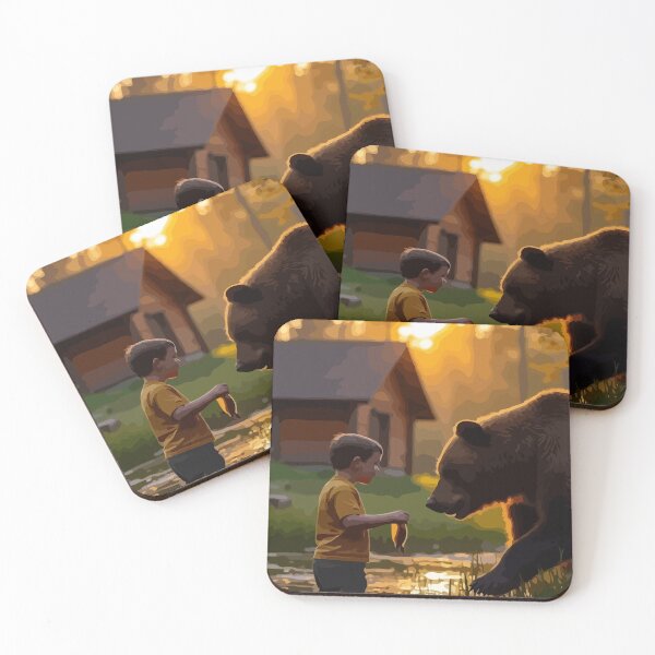 Item preview, A giant brown bear admires the boy's work. designed and sold by Whose-sweat.
