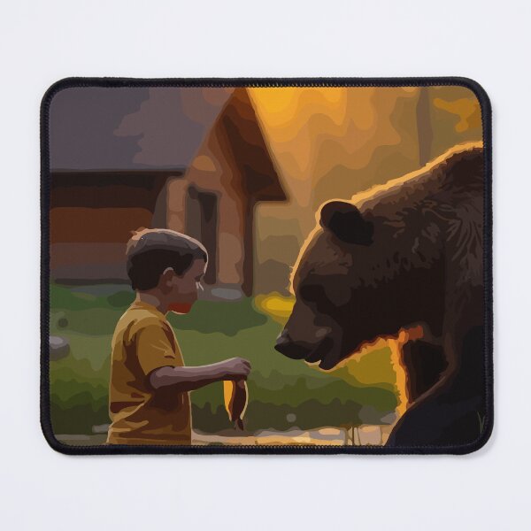 Item preview, A giant brown bear admires the boy's work. designed and sold by Whose-sweat.