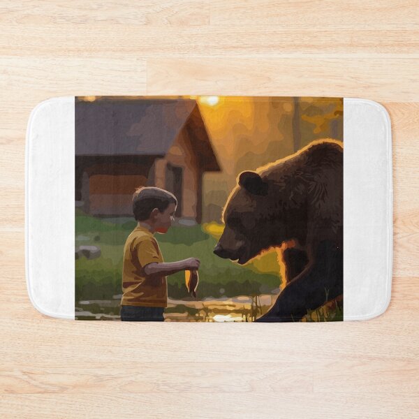 Item preview, A giant brown bear admires the boy's work. designed and sold by Whose-sweat.