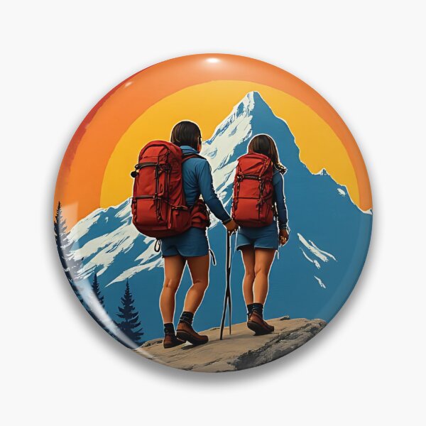 Item preview, LGBTQ two women in hiking gear on a mountain with pride-colored sky designed and sold by LOVE ART DESIGNS .