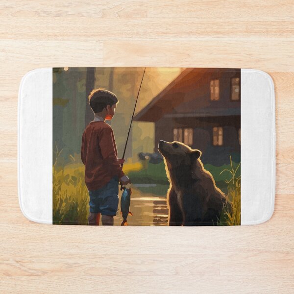 Item preview,  A giant brown bear admires the boy's work. designed and sold by Whose-sweat.
