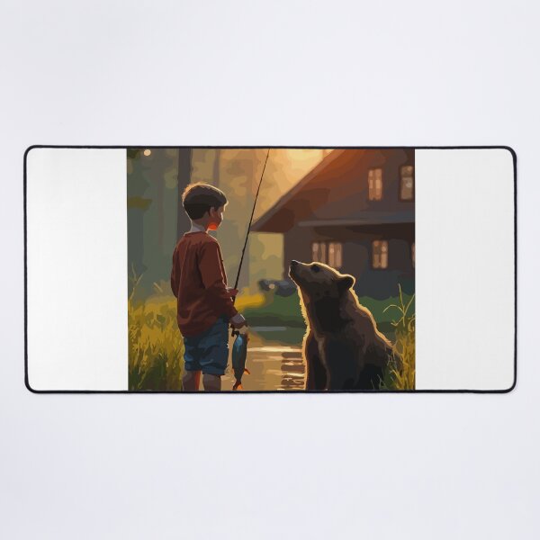 Item preview,  A giant brown bear admires the boy's work. designed and sold by Whose-sweat.