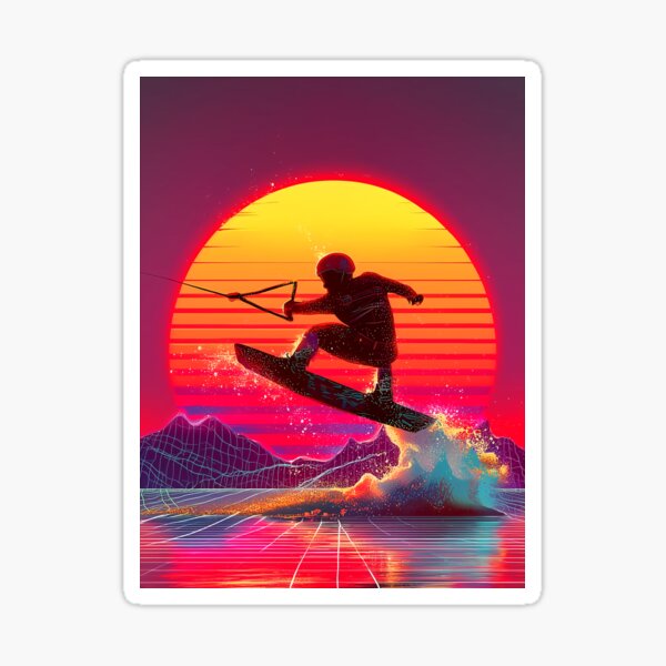 Item preview, Retro Neon Wakeboard at sundown - pink designed and sold by Mikakujumi.