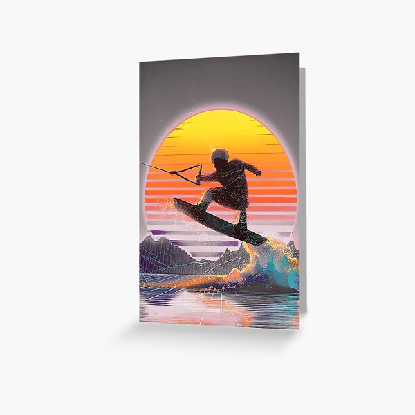 Item preview, Retro Neon Wakeboard at sundown - gray designed and sold by Mikakujumi.