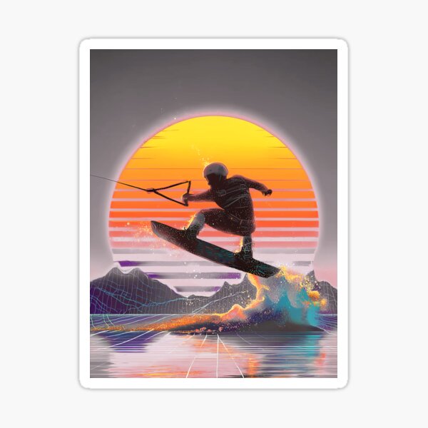 Item preview, Retro Neon Wakeboard at sundown - gray designed and sold by Mikakujumi.
