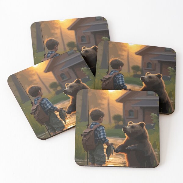 Item preview, A giant brown bear admires the boy's work. designed and sold by Whose-sweat.