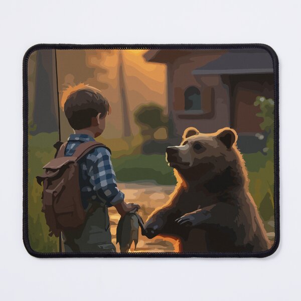 Item preview, A giant brown bear admires the boy's work. designed and sold by Whose-sweat.