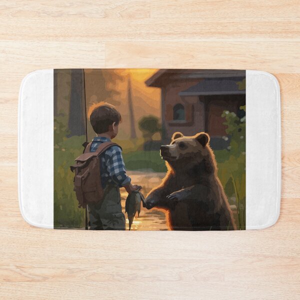 Item preview, A giant brown bear admires the boy's work. designed and sold by Whose-sweat.