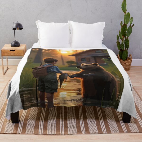 Item preview, A giant brown bear admires the boy's work. designed and sold by Whose-sweat.