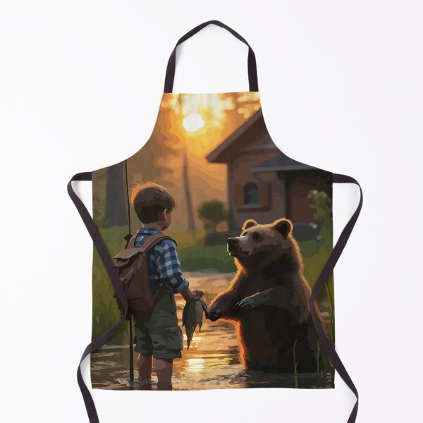 Item preview, A giant brown bear admires the boy's work. designed and sold by Whose-sweat.