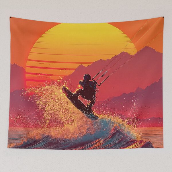 Item preview, Retro Neon Kitesurf at sundown  designed and sold by Mikakujumi.