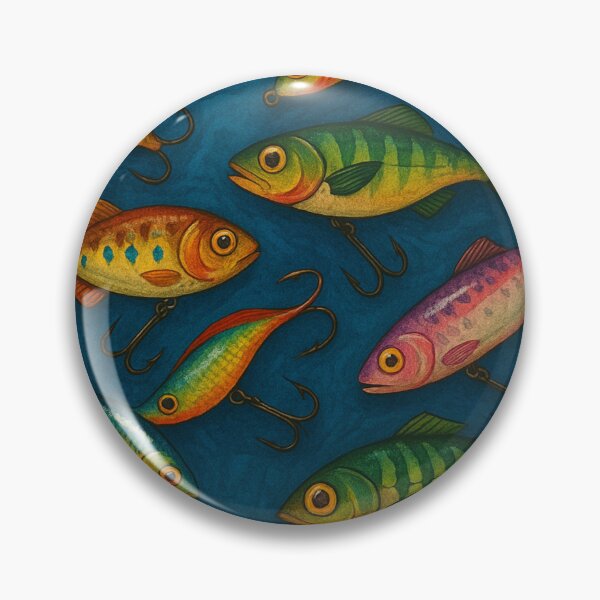 Item preview, Colorful fishing lures on blue designed and sold by Sigtrix.