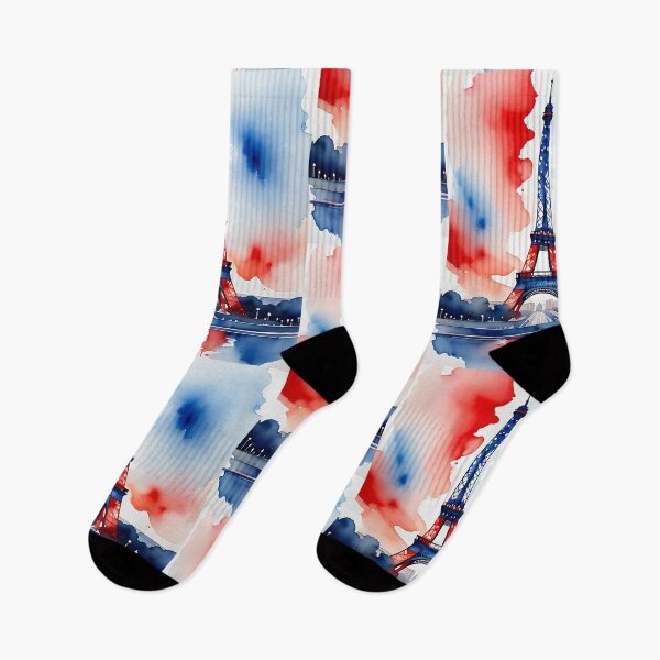 Artikelvorschau, Eiffelturm Paris Aquarellkunst – Französische Flagge Farben Skyline Illustration entworfen und verkauft von HalloweenGift.
