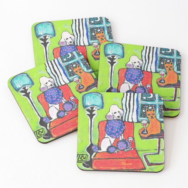 Item preview, Best Friends Drinking Wine Fancy Poodle and Orange Cat designed and sold by Magicpoodleland.