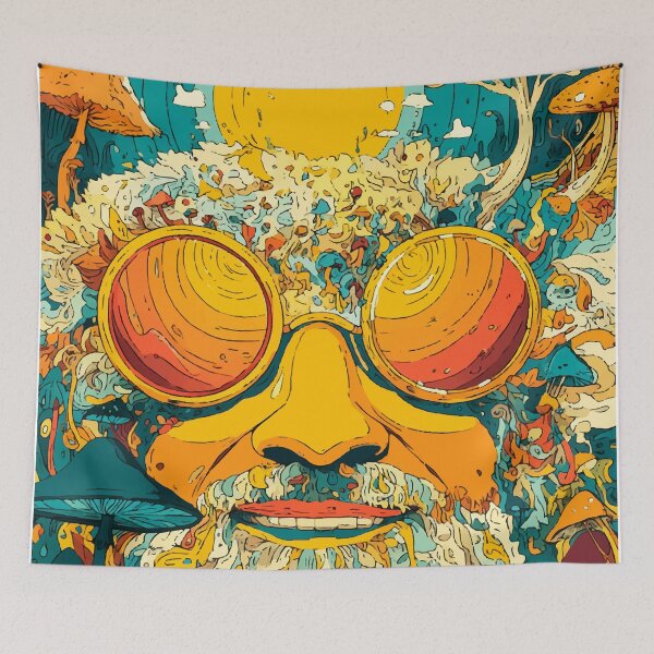 Artikelvorschau, Lächelnder psychedelischer Pilz – Trippy Blacklight Hippie Poster entworfen und verkauft von Moss and Moon Studio.
