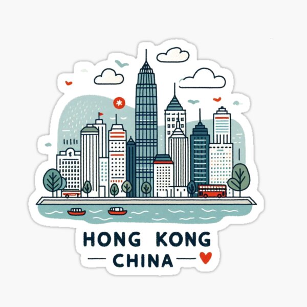 Item preview, Hong Kong, China – Cute Minimalist Watercolor Cityscape Illustration,  designed and sold by PaintMeWorld.