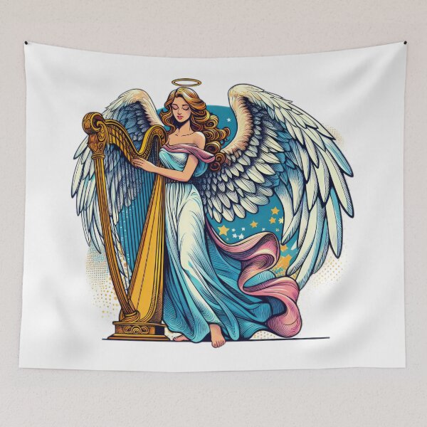 Item preview, Superhero angel woman with harp ,Angel,angel art,divine power designed and sold by Expressions-Sel.