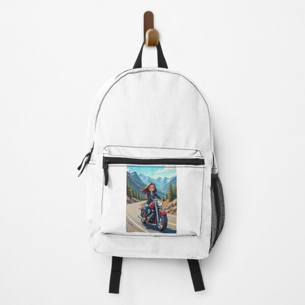 Item preview, Fierce Biker Girl Riding Free Through Mountains Poster designed and sold by BorgSpareParts.
