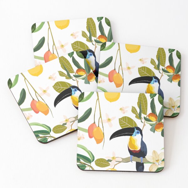 Item preview, Trendy pattern with toucan and mango, lemon tropical fruits. Seamless texture. designed and sold by MatyKotiv.