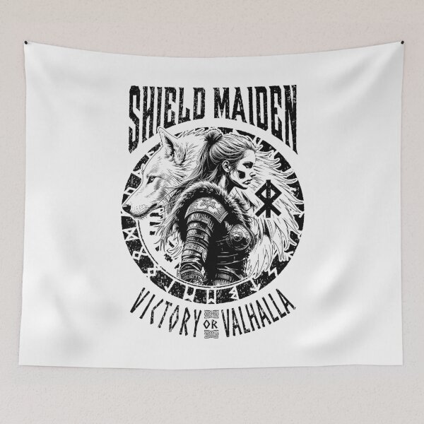 Item preview, Shield Maiden Victory Or Valhalla Viking Woman White Wolf designed and sold by GrandeDuc.