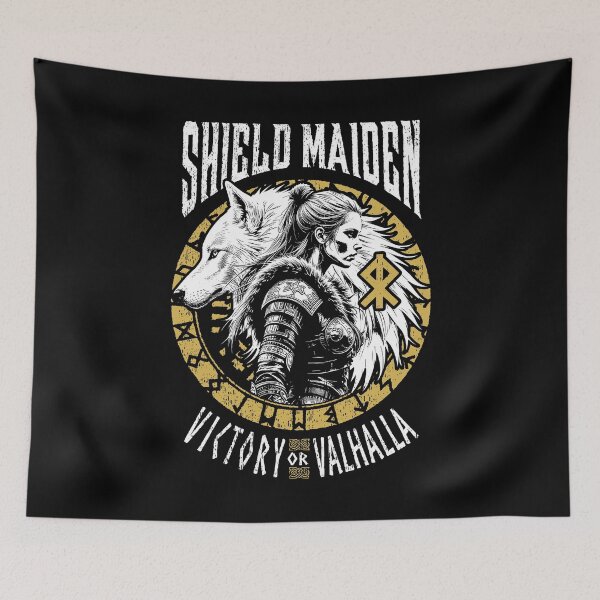 Item preview, Shield Maiden Victory Or Valhalla Viking Woman White Wolf designed and sold by GrandeDuc.