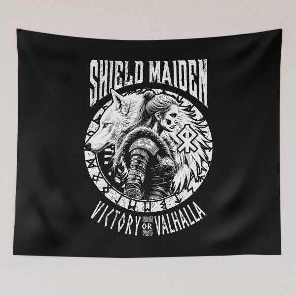 Item preview, Shield Maiden Victory Or Valhalla Viking Woman White Wolf designed and sold by GrandeDuc.