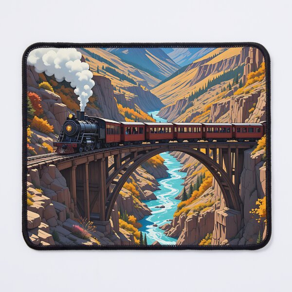 Item preview, Steam Train Crossing Bridge in Majestic Canyon View designed and sold by BorgSpareParts.