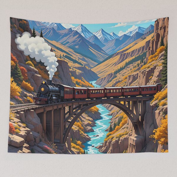 Item preview, Steam Train Crossing Bridge in Majestic Canyon View designed and sold by BorgSpareParts.