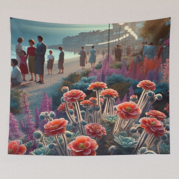 Item preview, Balchik City at Night in 60s Retro Style – Vintage AI Art with Floral Details for City and Nature Lovers designed and sold by knalpot-design.