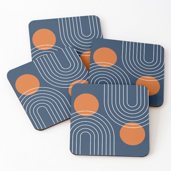 Item preview, Mid Century Modern Geometric 83 in Navy Blue and Burnt Orange (Rainbow and Sun Abstraction) designed and sold by nineFlorals.