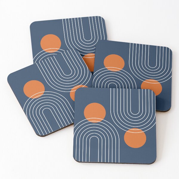 Item preview, Mid Century Modern Geometric 83 in Navy Blue and Burnt Orange (Rainbow and Sun Abstraction) designed and sold by nineFlorals.