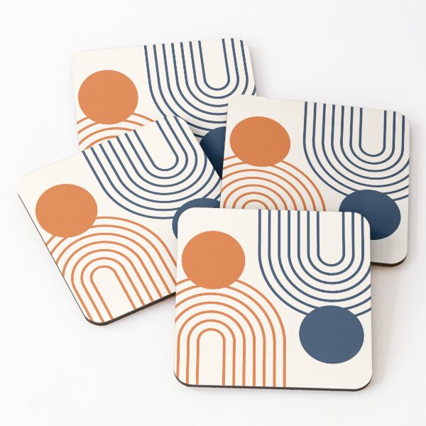 Item preview, Diseño geométrico moderno de mediados de siglo 198 en azul marino y naranja designed and sold by nineFlorals.