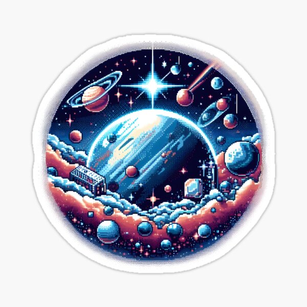 Item preview, Pixel Space Dreamland with Planets and Cosmic Cabins designed and sold by The-T-In-Retro.
