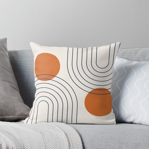 Aperçu de l'œuvre Géométrique moderne du milieu du siècle 88 en bleu marine et orange brûlé (abstraction arc-en-ciel et soleil) créée et vendue par nineflorals.