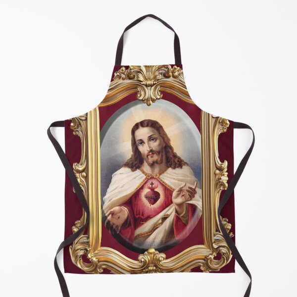 Item preview, Sacred Heart of Jesus vintage painting in ornate frame designed and sold by PhaedraArt.