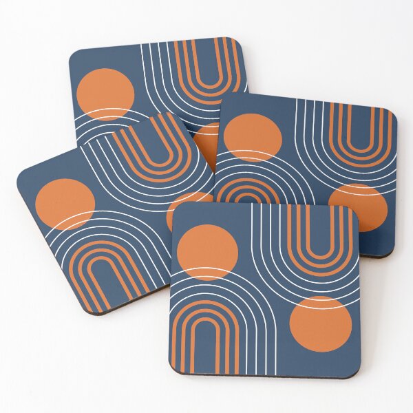 Item preview, Mid Century Modern Geometric 111 in Navy Blue and Vintage Orange (Rainbow and Sun Abstraction) designed and sold by nineFlorals.
