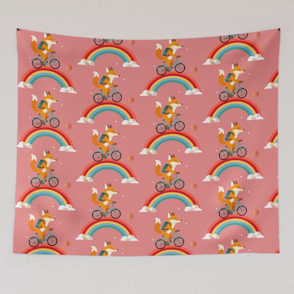 Item preview, Happy fox on bicycle over rainbow – adventurous children's design designed and sold by Kisho.