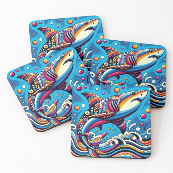 Item preview, pop art style geometric decorative shark designed and sold by Dogandesighn.