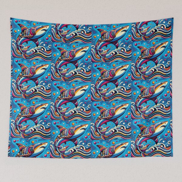 Item preview, pop art style geometric decorative shark designed and sold by Dogandesighn.