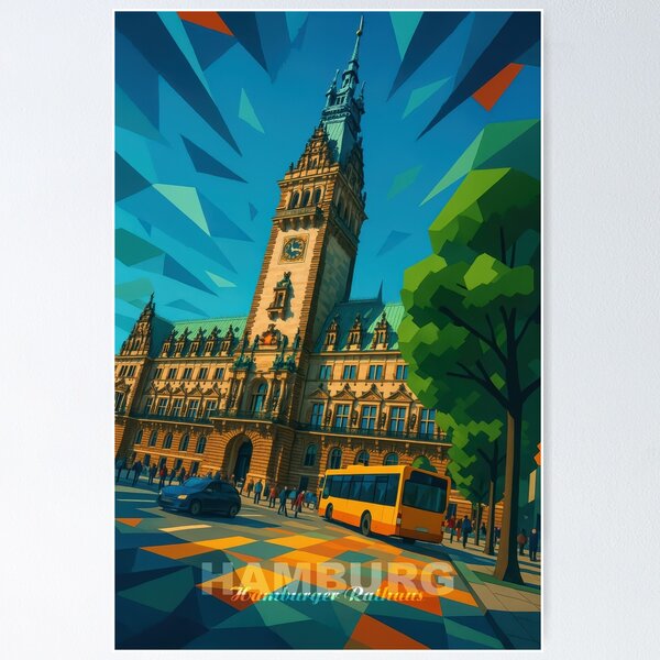 Item preview, Hamburg City Hall – Splendor of the Hanseatic League (Pop Art Travel Poster and Greeting Card) designed and sold by Earth Celebration Designs.