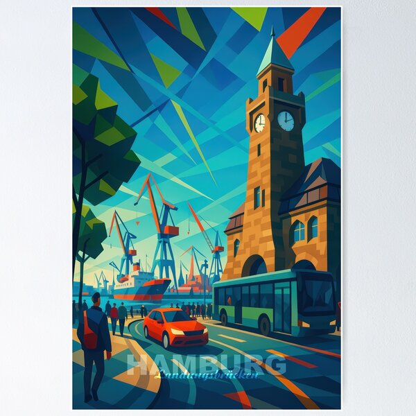 Item preview, Hamburg LANUNGSBRÜCKEN – Gateway to the Harbor (Pop Art Travel Poster and Greeting Card) designed and sold by Earth Celebration Designs.