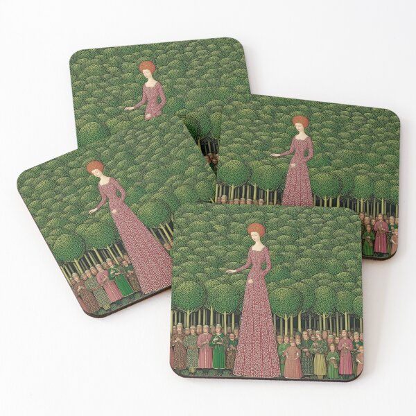 Item preview, Giant Medieval Woman in Enchanted Forest – Surreal Folk Art Scene with Tiny Villagers designed and sold by Retrocranio.