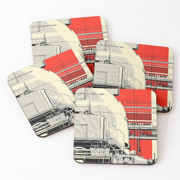 Item preview, Retro Futuristic Train Illustration – Industrial Sci-Fi Art with Bold Red Accents designed and sold by Retrocranio.